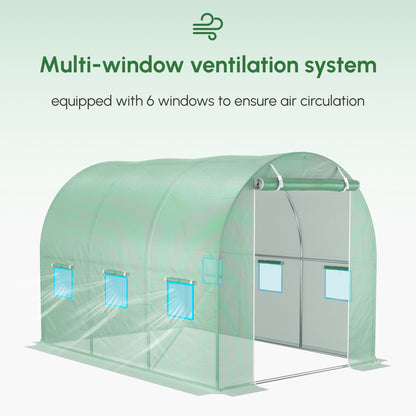 Outsunny 3 x 2 x 2m Greenhouse Replacement Cover ONLY Winter Garden Plant PE Cover for Tunnel Walk-in Greenhouse with Roll-up Windows Door Outdoor, Green