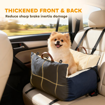 PawHut Dog Car Seat, Cosy Pet Car Booster Seat for Small Dog Under 5 KG, Portable Travel Bed with Safety Belts, Navy Blue