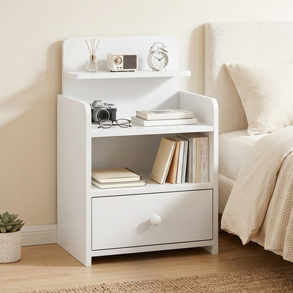 HOMCOM Bedside Cabinet, Bedside Table with Drawer and Shelf for Living Room, White
