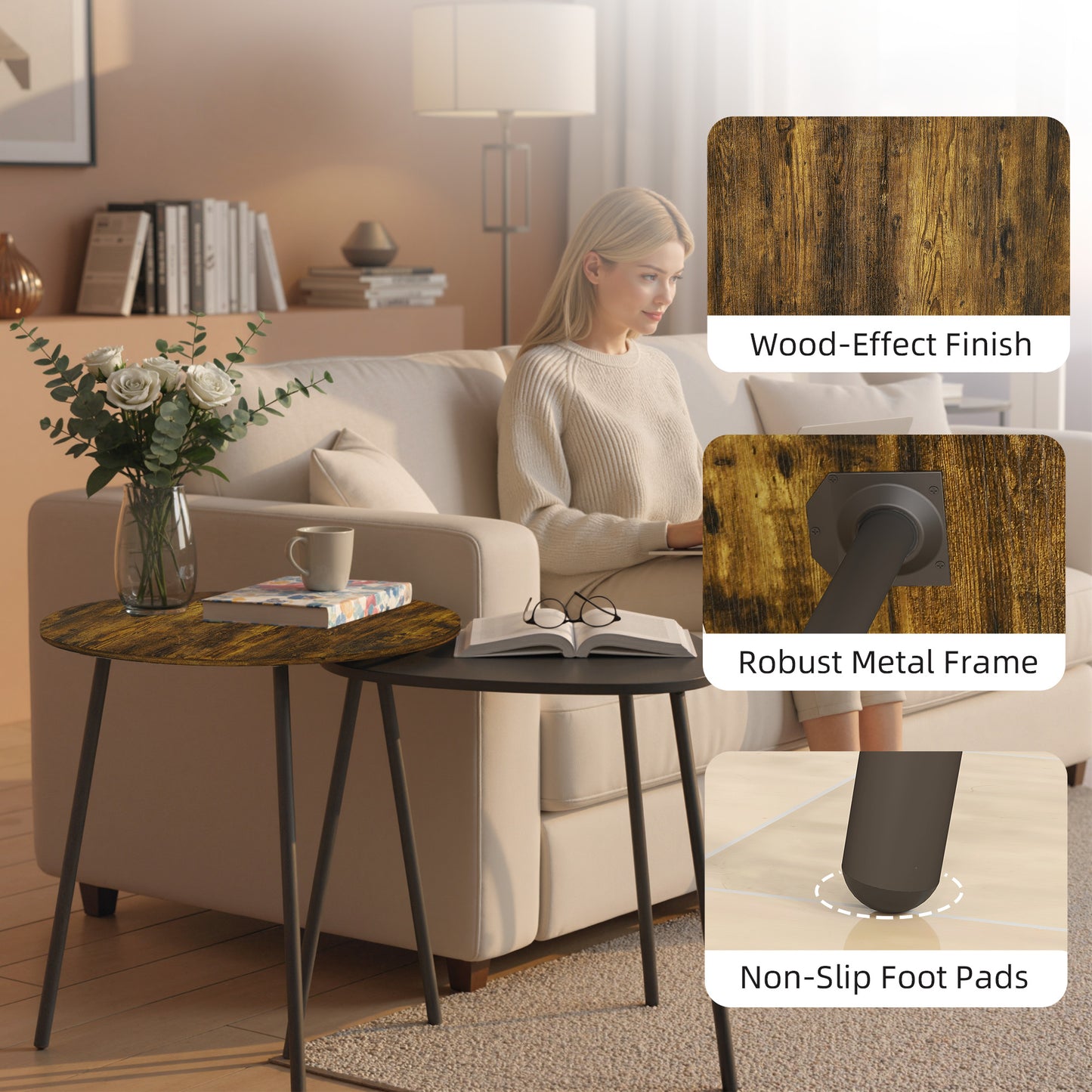 HOMCOM Nesting Side Table Set of 2 - Rustic Brown--ChewyGames-ChewyGames