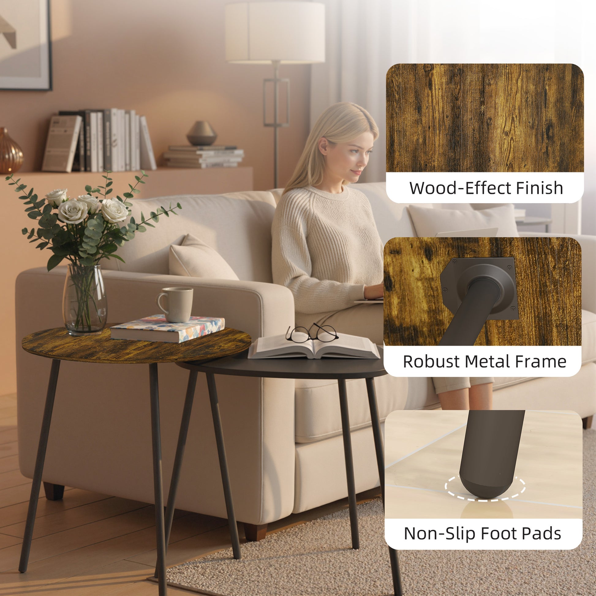 HOMCOM Nesting Side Table Set of 2 - Rustic Brown--ChewyGames-ChewyGames