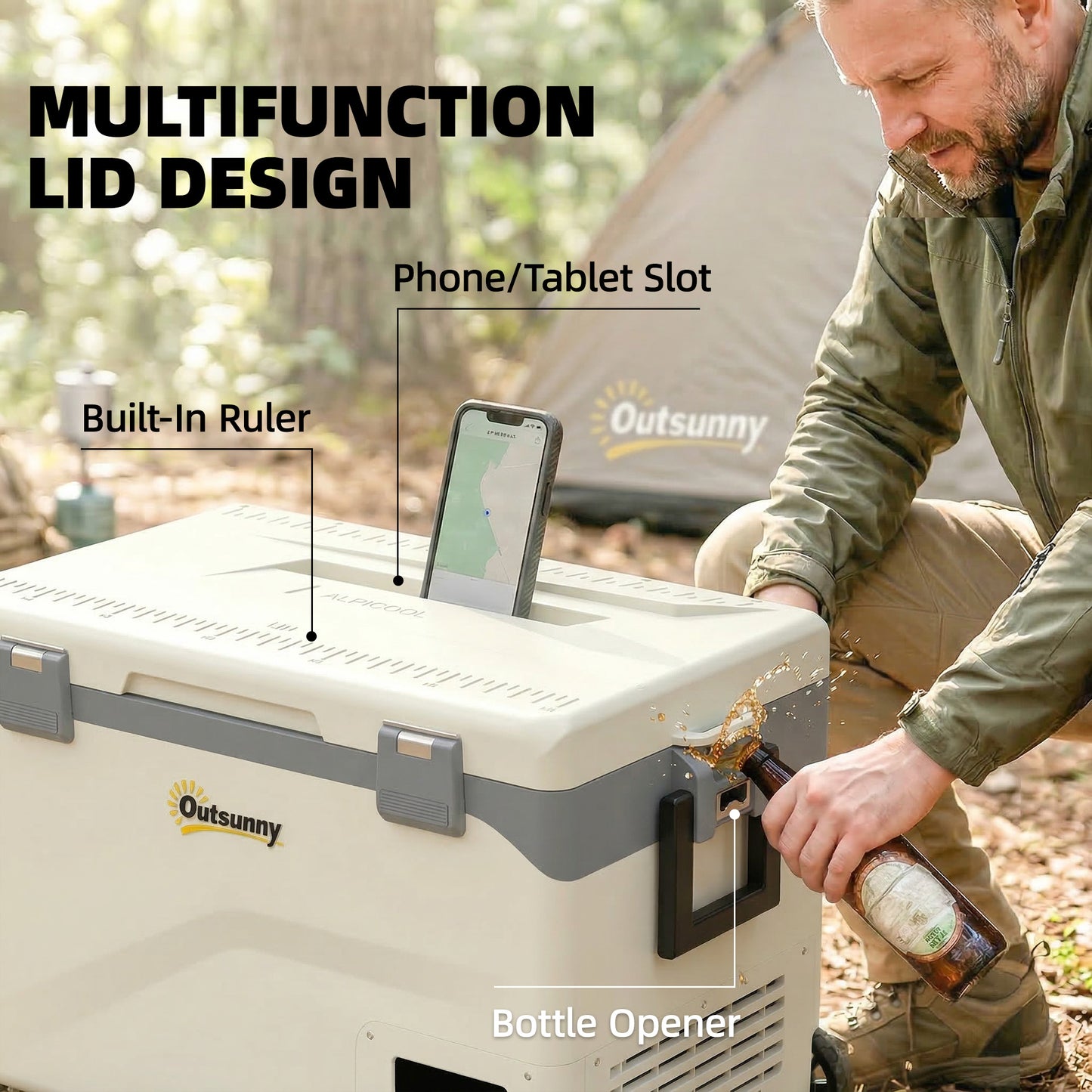 Outsunny 42.5L Compressor Car Fridge Freezer, Camping Refrigerator with App Control, 20℃-20℃