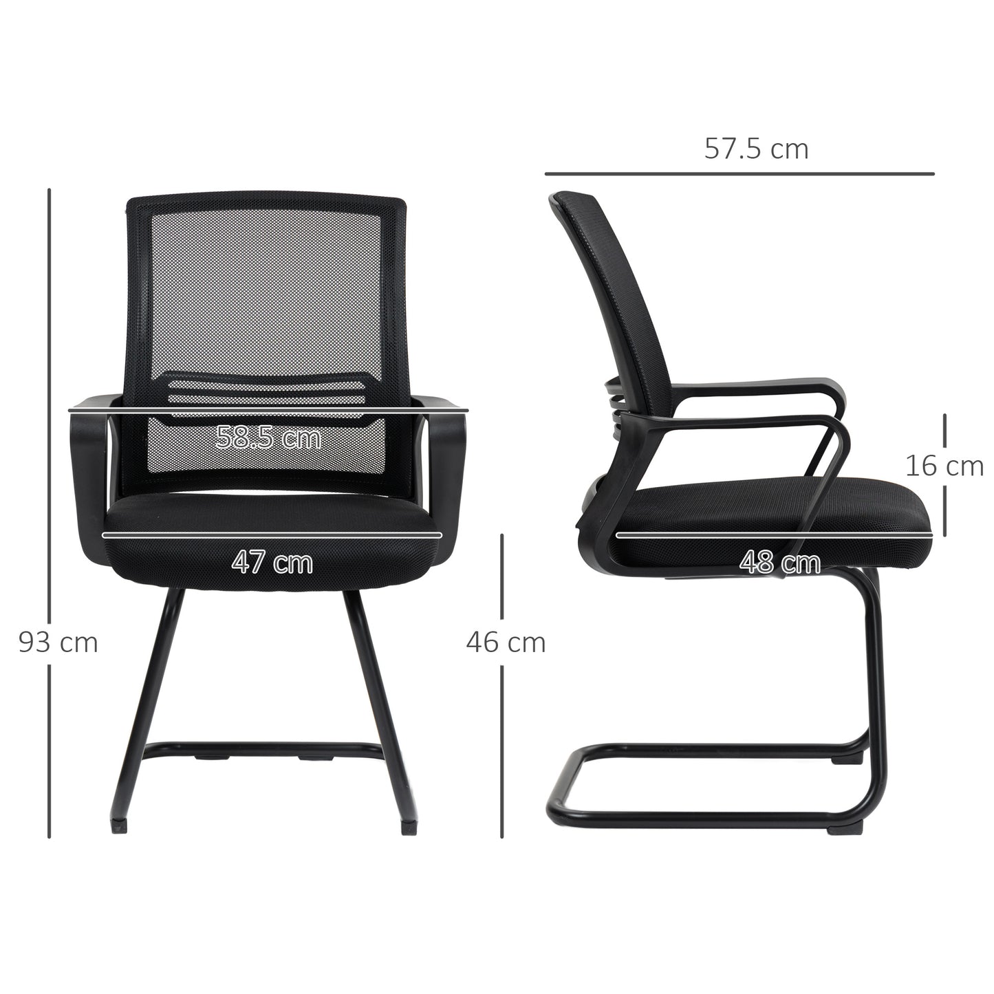 HOMCOM Ergonomic Desk Chair No Wheels, Padded Meeting Office Chair with Sled Base for Bedroom, Waiting, Reception, Black