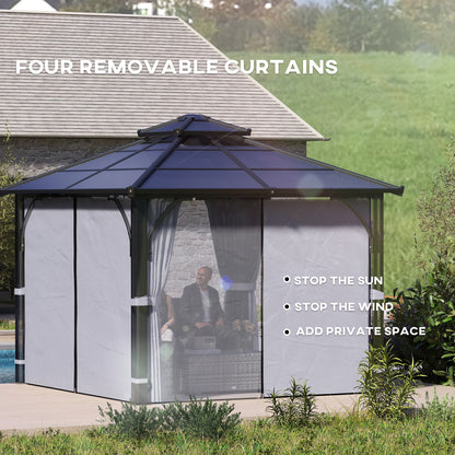 Outsunny 3 x 3(m) Hardtop Gazebo Canopy with 7mm Polycarbonate Double-Tier Roof, Garden Gazebo Permanent Pavilion with Mosquito Netting and Curtains for Patio, Terrace, Dark Grey