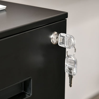 Vinsetto Metal Mobile File Cabinet with Wheels, Lockable 2 Drawer Filing Cabinet for A4, Legal, Letter, Compact Under Desk Storage Unit with Pre-Assembled Body for Home Office, 39 x 48 x 67cm, Black
