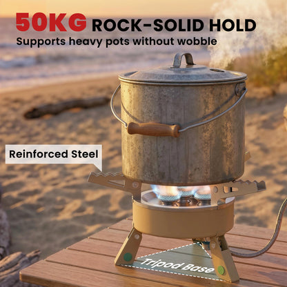 Outsunny 7000W Camping Stove with Piezo Ignition, High Power Gas Stove with 50kg Capacity and Carry Bag for Outdoor Hiking Khaki