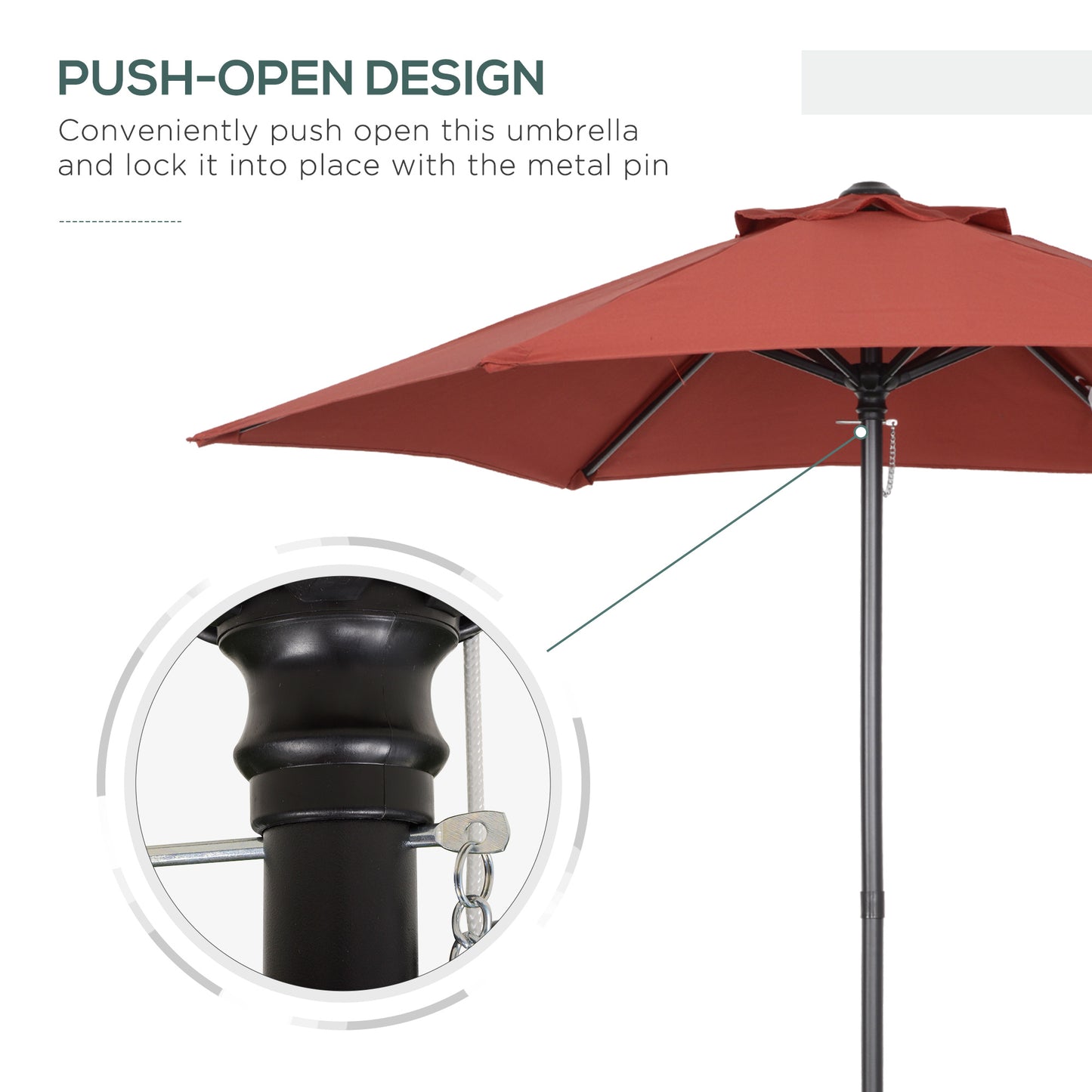 Outsunny 2m Garden Parasol Umbrella, Outdoor Sun Shade with 6 Sturdy Ribs for Balcony, Bench, Garden, Wine Red