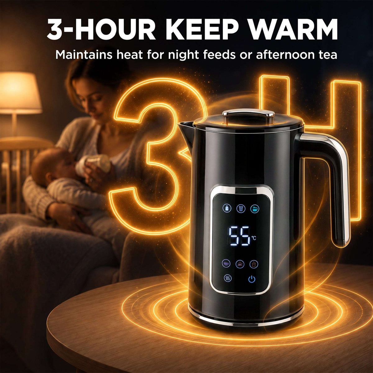 HOMCOM Electric Kettle, 1.7L Fast Boil 3000W Water Kettle with LED Display, Adjustable Temperature, Keep Warm Function, Black