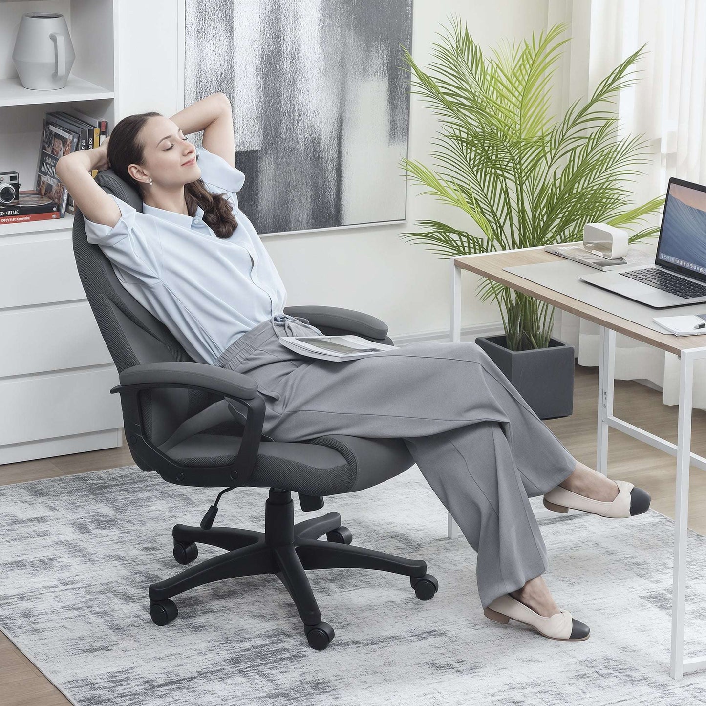 HOMCOM Faux Leather Office Chair - Charcoal Grey