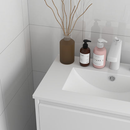 kleankin 600mm Bathroom Vanity Unit with Basin and Single Tap Hole, High Gloss White Floor Standing Bathroom Sink Unit with 2 Drawers for Cloakroom
