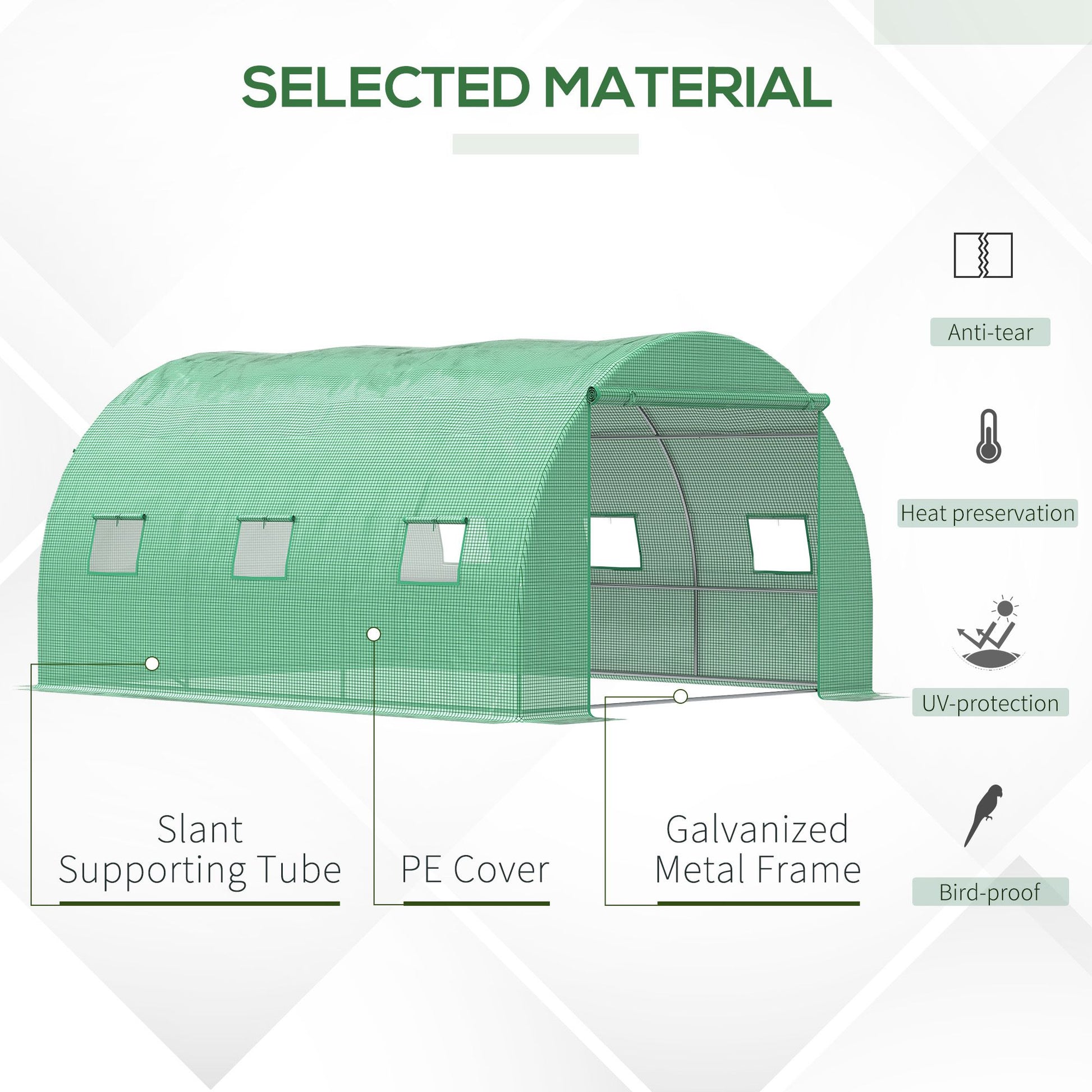 Outsunny Walk-in Polytunnel Greenhouse, Outdoor Garden Tunnel Greenhouse Tent with Zipped Roll-Up Door and 6 Mesh Windows, 4 x 3M--ChewyGames-ChewyGames