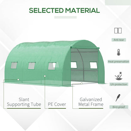 Outsunny Walk-in Polytunnel Greenhouse, Outdoor Garden Tunnel Greenhouse Tent with Zipped Roll-Up Door and 6 Mesh Windows, 4 x 3M--ChewyGames-ChewyGames
