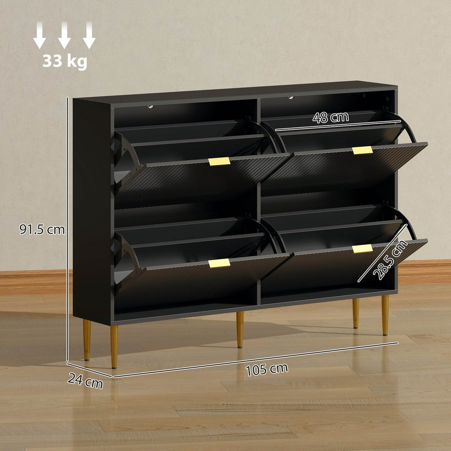 HOMCOM Elegant Four-Drawer Shoe Cabinet - Black