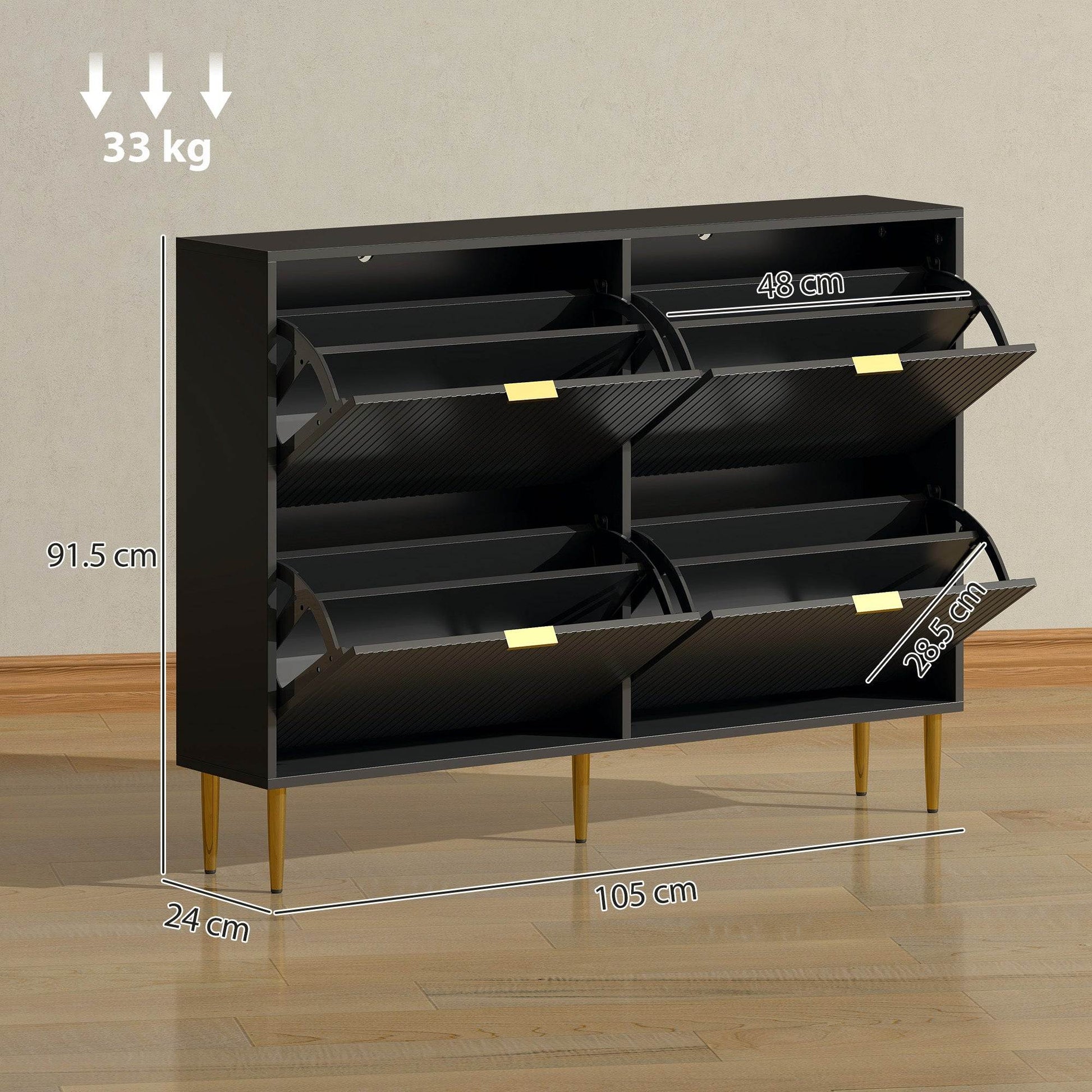 HOMCOM Elegant Four-Drawer Shoe Cabinet - Black