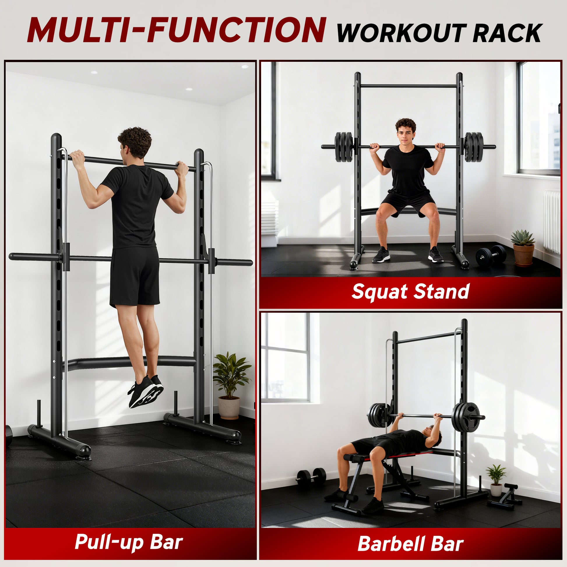HOMCOM Adjustable Squat Rack, with Pull Up Bar, Barbell Bar for Home Gym--ChewyGames-ChewyGames