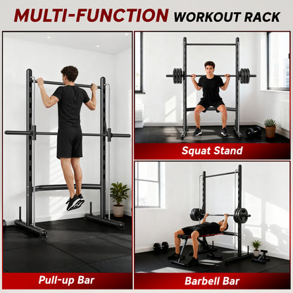 HOMCOM Adjustable Squat Rack, with Pull Up Bar, Barbell Bar for Home Gym--ChewyGames-ChewyGames