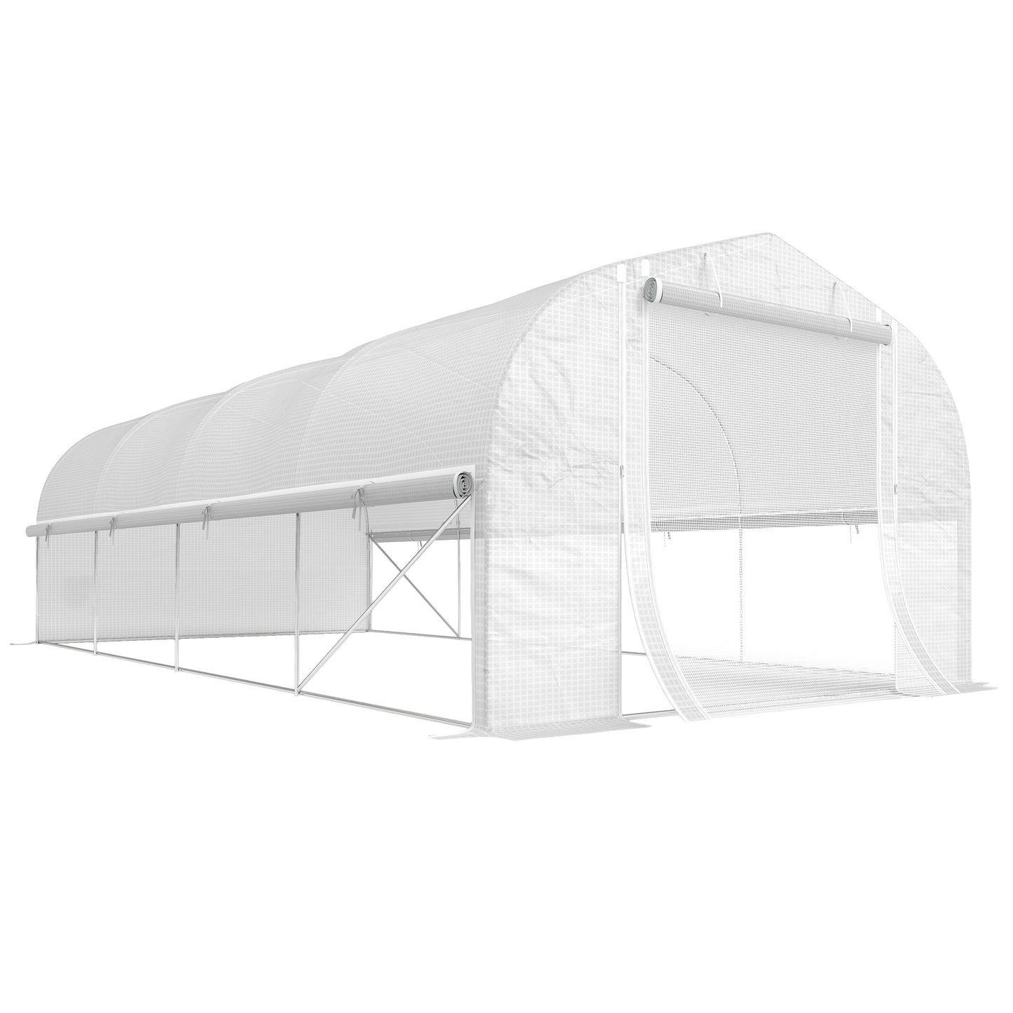 Outsunny 19.5 x 9.8ft Tunnel Greenhouse, with Accessories - White