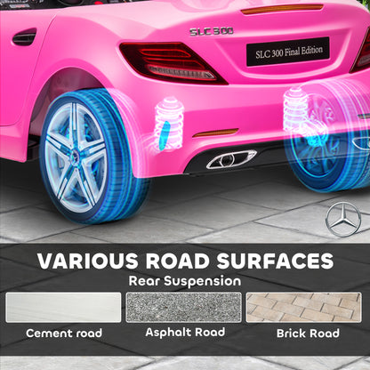 HOMCOM Benz SLC 300  Licensed 12V Kids Electric Ride On, with Music, Remote Control, LED Headlights, Horn, Pink