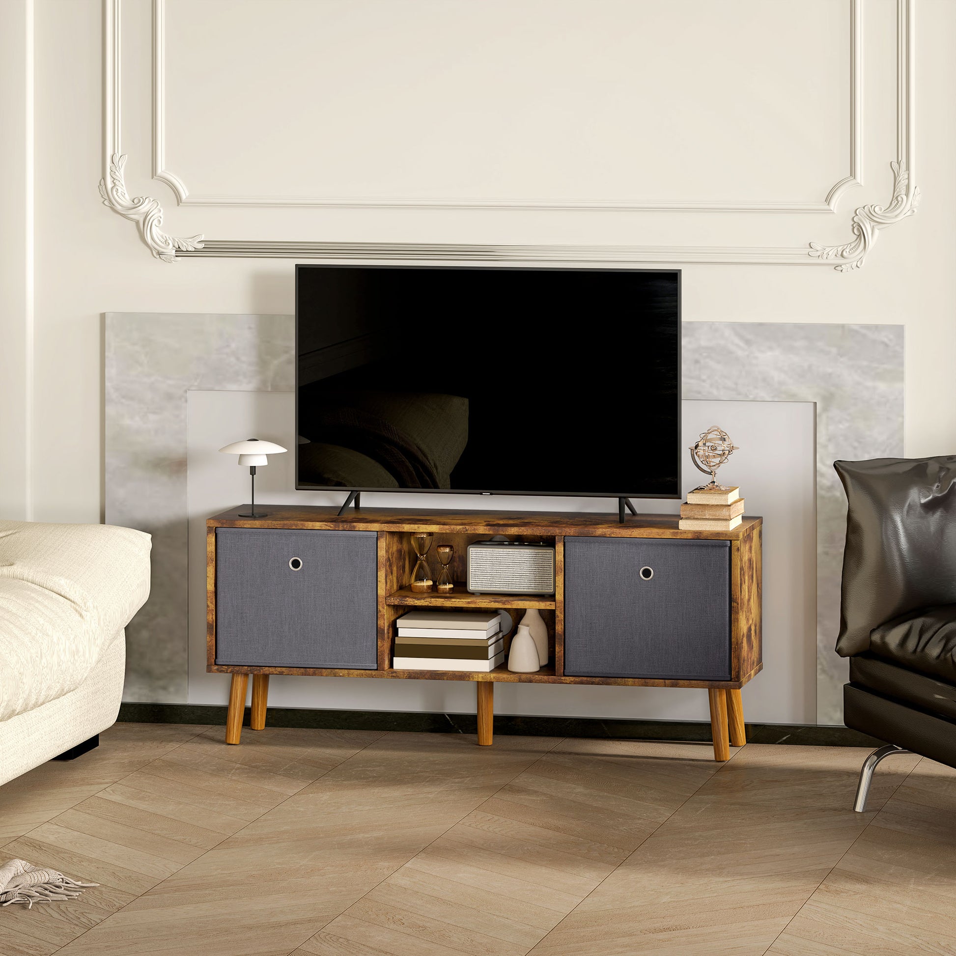 HOMCOM TV Cabinet Stand Unit for TVs up to 50'' with Foldable Drawers, Entertainment Centre for Living Room Rustic Brown--ChewyGames-ChewyGames