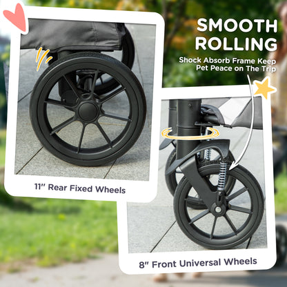 PawHut Foldable Pet Stroller for Medium Dogs with 4 Big Wheels, Shock-Absorbing Frame, Safety Leashes, Brakes, Dark Grey