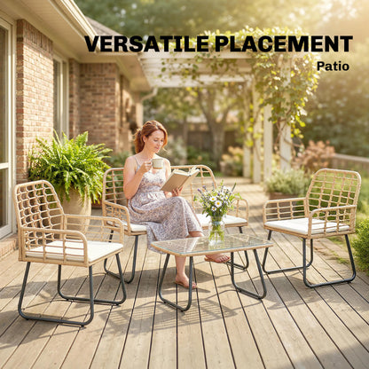 Outsunny 4 Piece Rattan Garden Furniture Set, Outdoor Patio Furniture with Loveseat, Armchairs and Coffee Table