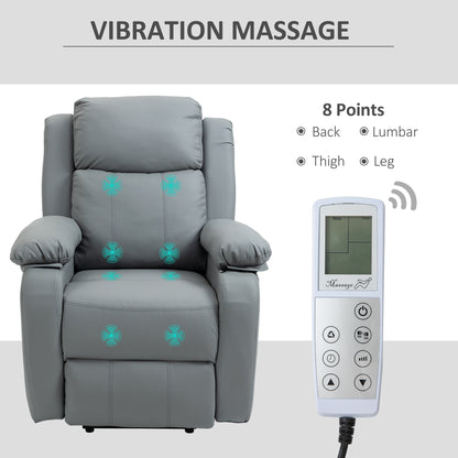 HOMCOM Riser and Recliner Chair with Vibration Massage, PU Leather Power Lift Chair for Elderly, Grey