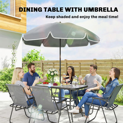 Outsunny 8 Piece Garden Dining Set with Umbrella, Garden Furniture Set with 6 Folding Chairs, Tempered Glass Table for Patio Grey--ChewyGames-ChewyGames