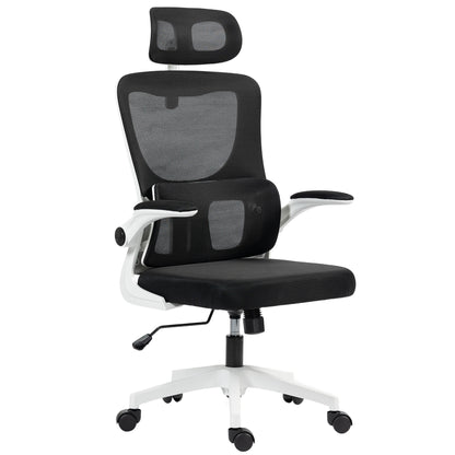 Vinsetto Ergonomic Office Chair, High Back Mesh Computer Desk Chair with Adjustable Headrest and Lumbar Support, Rotatable Armrests, Tilt Function for Home Office, Black