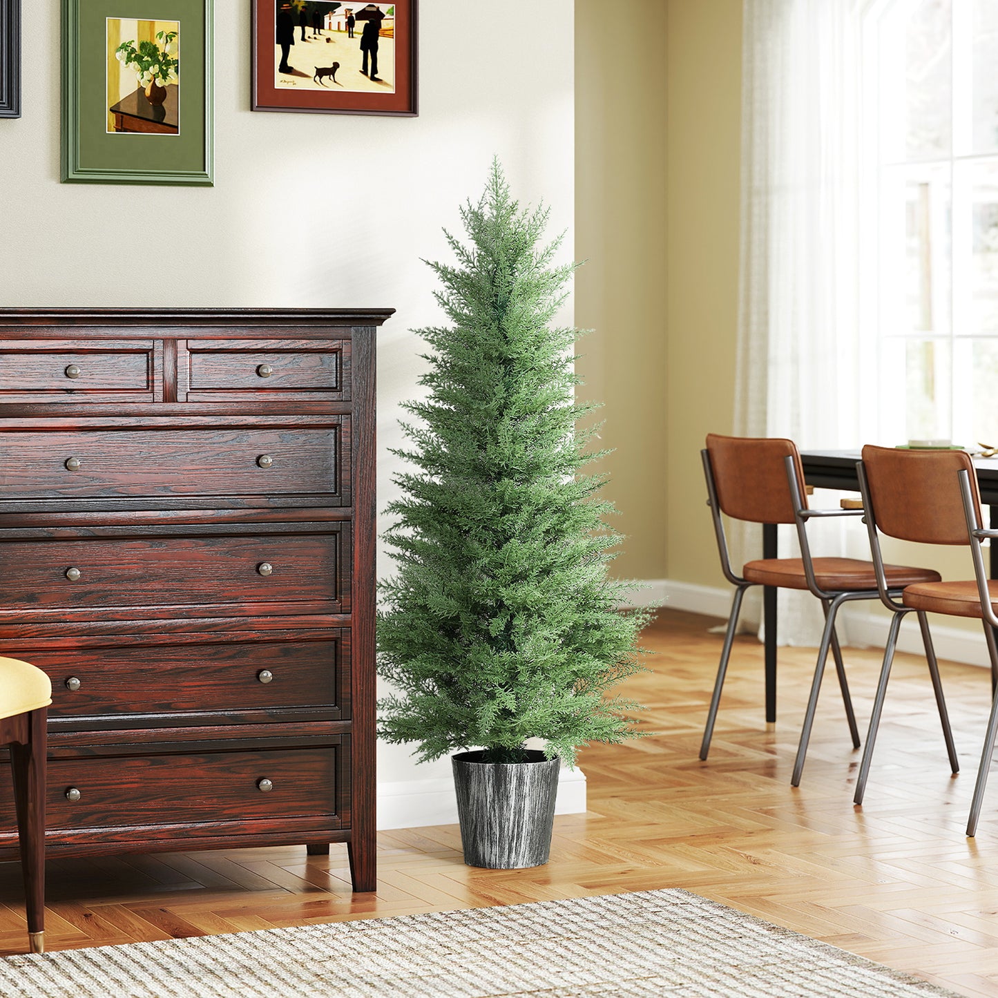 HOMCOM 135cm Artificial Cypress Trees Set of 2, UV Resistant Artificial Plants with Decorative Pot, Fake Plants for Indoor Outdoor Decor, Green--ChewyGames-ChewyGames