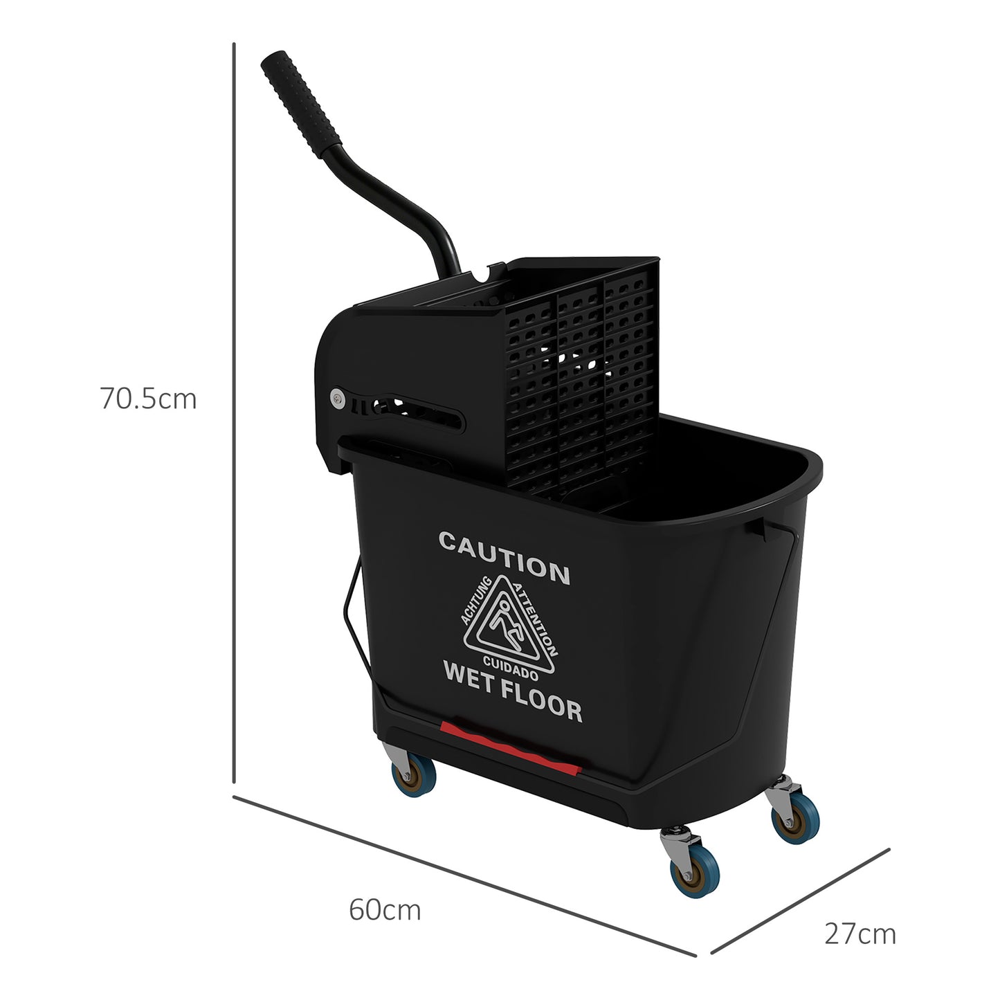 HOMCOM 20L Compact Mop Bucket on Wheels, with Water Separation Panel - Black