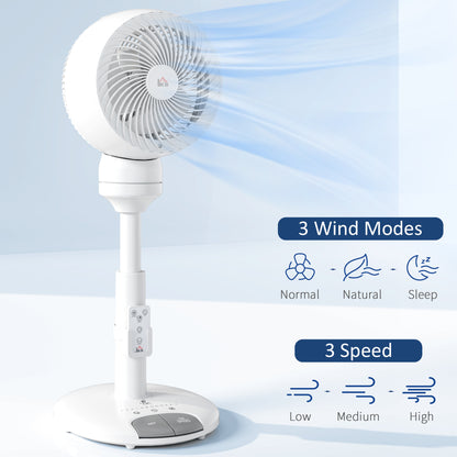 HOMCOM Standing Fan for Bedroom, 28" Pedestal Fan with Remote, 70° Oscillating, 90° Vertical Tilt, 3 Speeds, Adjustable Height, 7H Timer, Foot Button, White
