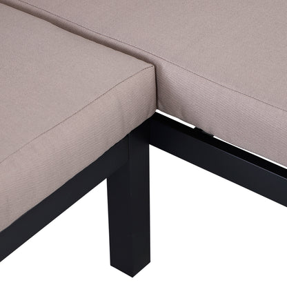 Outsunny 3 Pieces Garden Furniture Set, Aluminium 4 Seater Corner Sofa Set with 2 Loveseats, Coffee Table and Side Trays, Outdoor Conversation Furniture with Cushions for Garden, Black