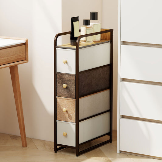 HOMCOM 4-Drawer Storage Organiser Unit, Chest of Drawers with Steel Frame for Bedroom, Living Room, Mixed-Brown