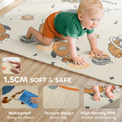 AIYAPLAY Baby Play Mat, Double Sideded Foldable Kids Crawling Mat, Reversible & Waterproof, Astronaut and Planet--ChewyGames-ChewyGames