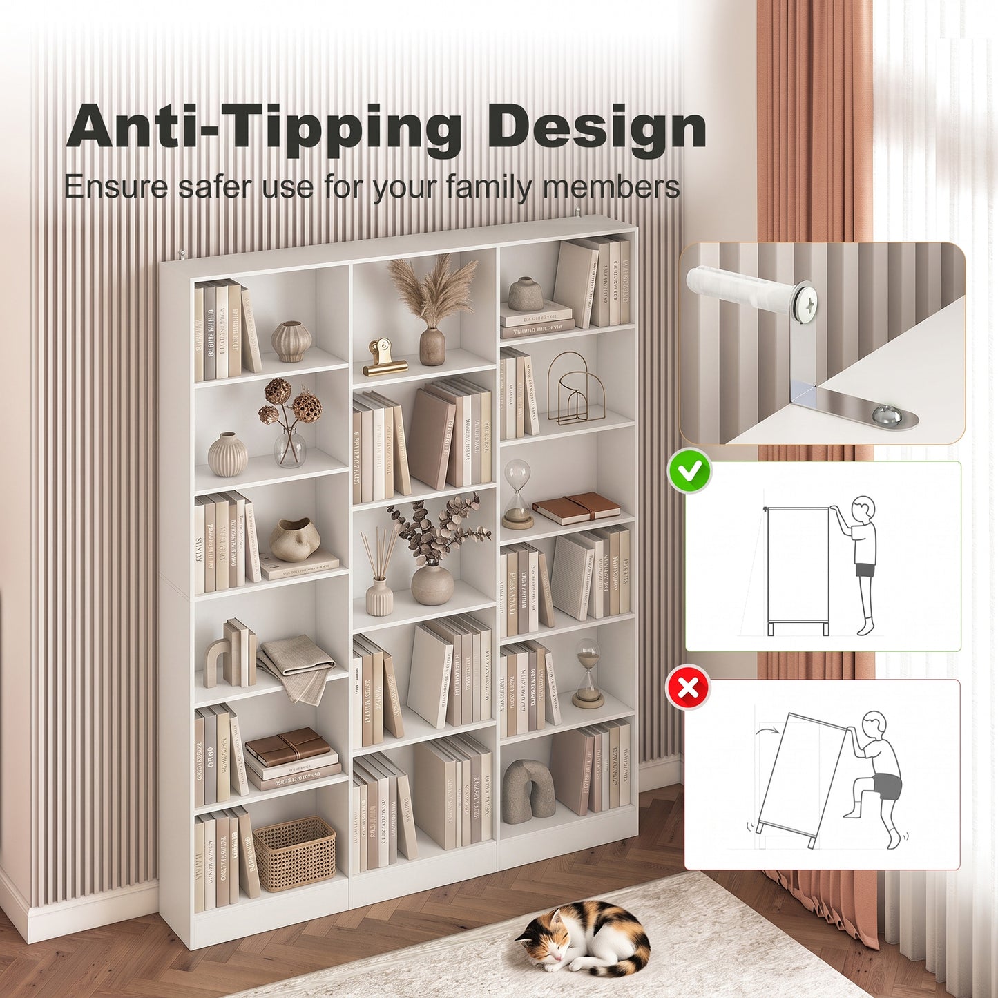 HOMCOM Bookcase with Open Storage, 6-Tier Bookshelf with Anti-Tipping Hardware, White