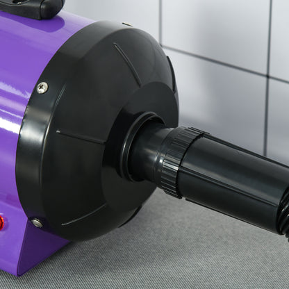 PawHut Dog Hair Dryer Pet Grooming Blaster Dryer Blower Adjustable Temperature Speed with 2.1M Flexible Hose 3 Nozzles - Purple