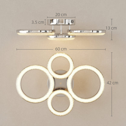 HOMCOM LED Ceiling Light, Modern Dimmable 4 Rings Ceiling Lamp with Wall Switch, 40W 4350lm Flush Mount Ceiling Light with 3500K/4500K/6000K Colour Temperatures for Living Room, Bedroom, Silver Tone