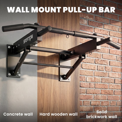 SPORTNOW Pull Up Bar Wall Mounted Chin Up Bar with Folding Design, 3 Hooks for Resistance Bands, Supports up to 120 kg, Black
