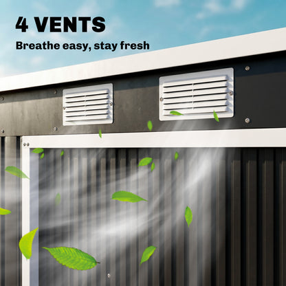 Outsunny 7 x 4ft Galvanised Steel Garden Shed, with Foundation Kit - Dark Grey