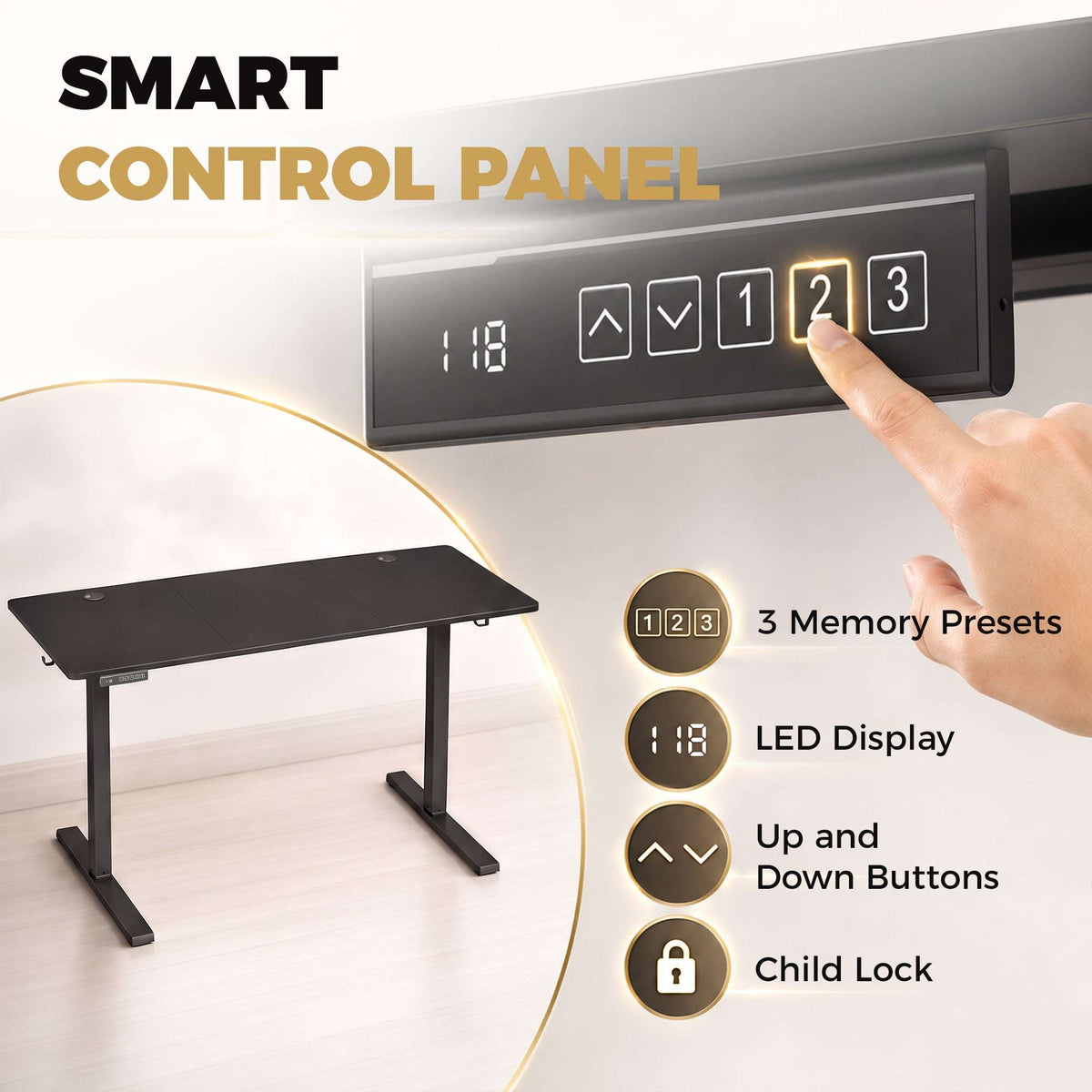 HOMCOM Standing Desk Memory Control Height Adjustable Desk 2 Cable Holes LED Display Sit Stand Desk Black