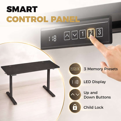 HOMCOM Standing Desk Memory Control Height Adjustable Desk 2 Cable Holes LED Display Sit Stand Desk Black