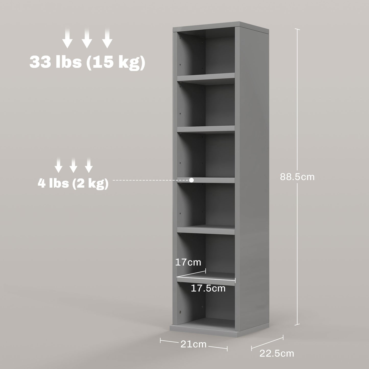 HOMCOM Set of 2 CD Media Display Shelf Unit Tower Rack with Adjustable Shelves, High Gloss Grey
