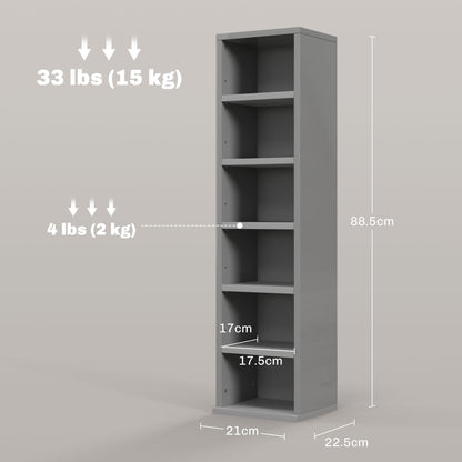 HOMCOM Set of 2 CD Media Display Shelf Unit Tower Rack with Adjustable Shelves, High Gloss Grey