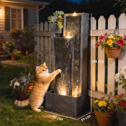 Outsunny Water Feature with LED Lights and Planter, 3-Tier Garden Water Fountain with Pump, Resin Waterfall Feature, Dark Grey--ChewyGames-ChewyGames