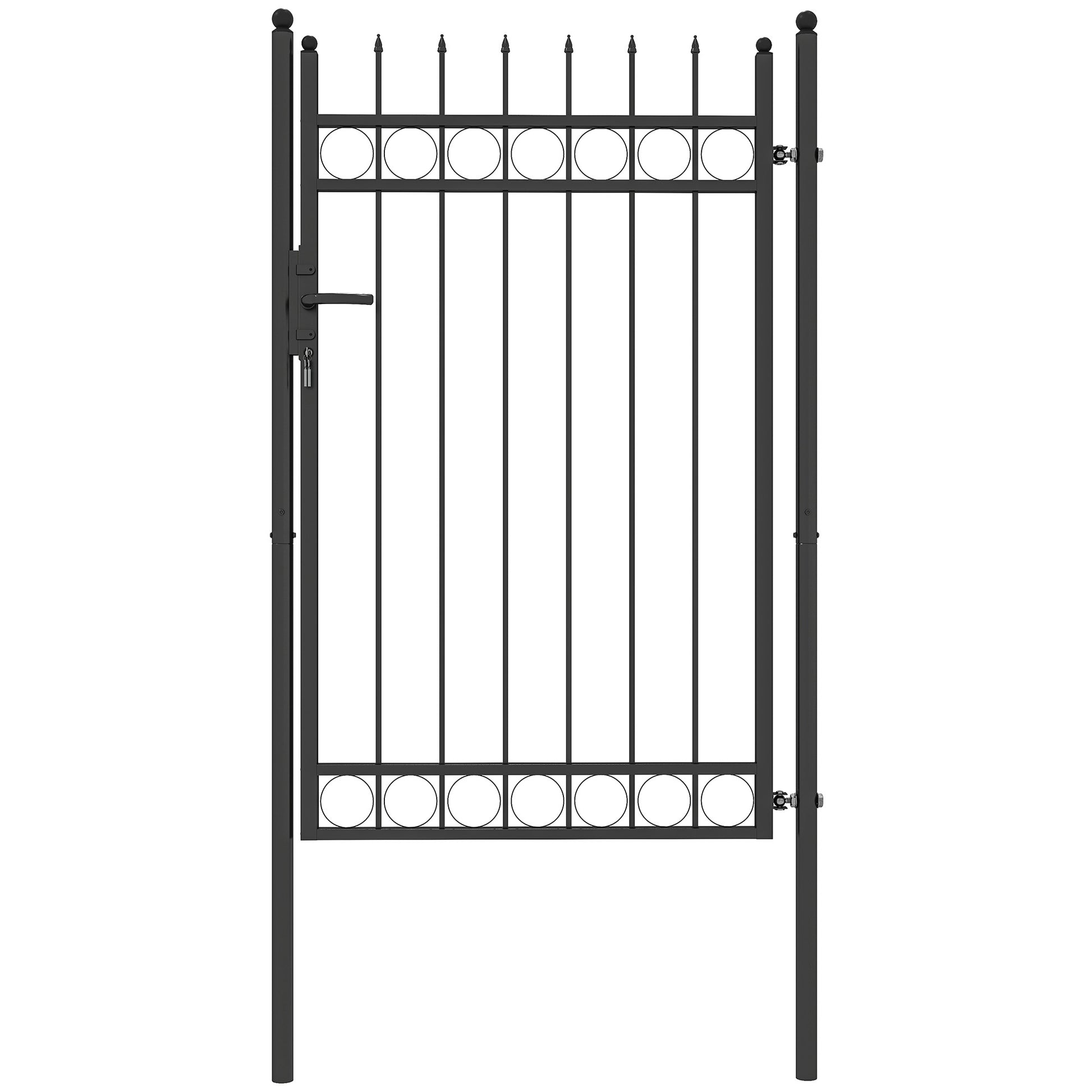 Outsunny Galvanised Steel Garden Gate, Outdoor Fence Gate Security Barrier with Lock, Keys and Handle, Outdoor Entrance Way Door with Classic Finials, 105 x 204 cm, Black--ChewyGames-ChewyGames