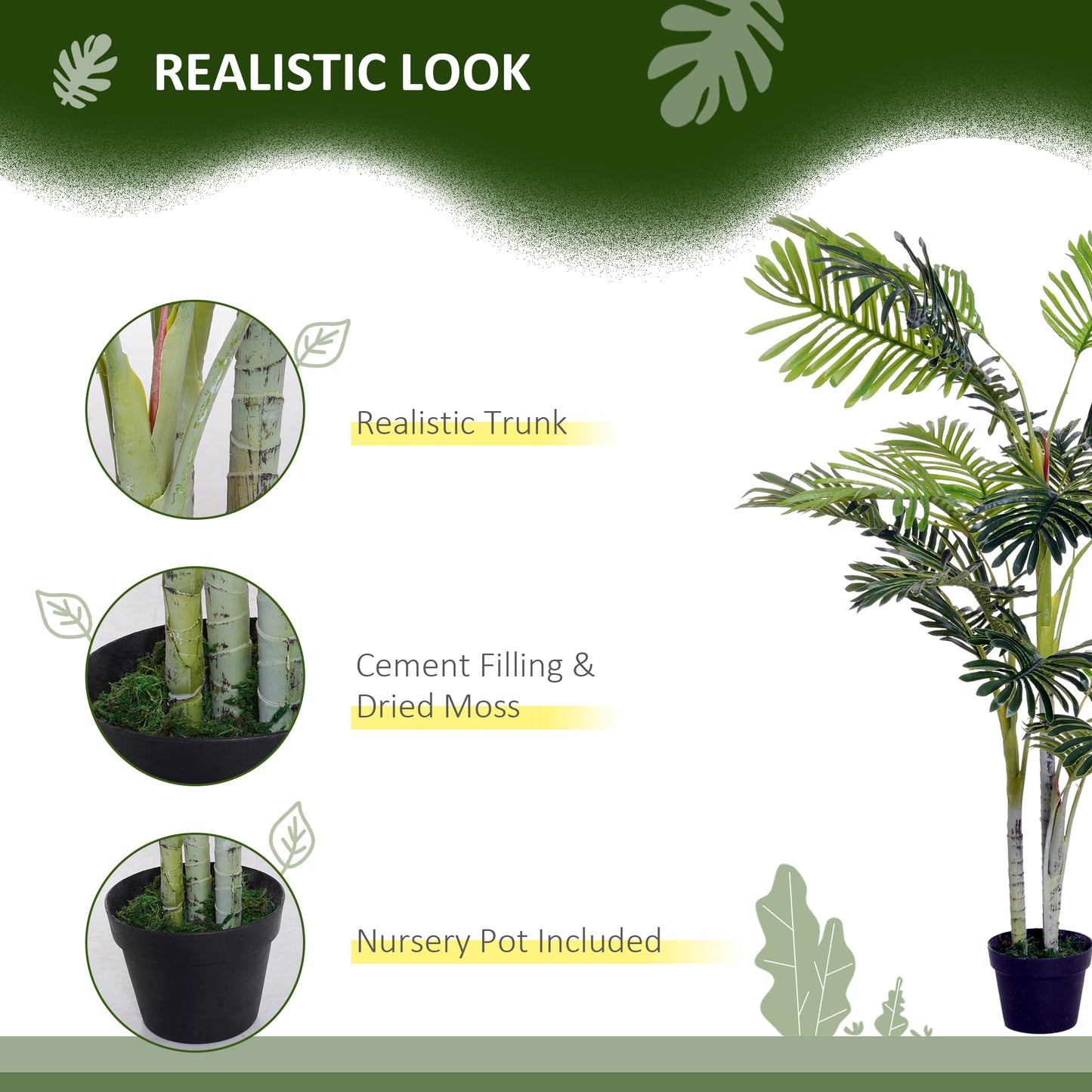 Outsunny 2 Ball Topiary Tree in Pot for Home Decor, Artificial Plant for Home Office, Living Room Decor, Dark Green