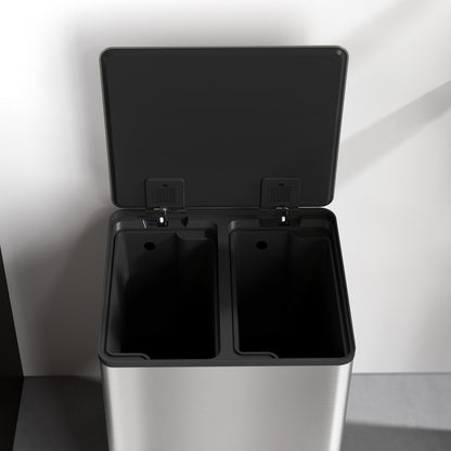 HOMCOM 30L Dual Compartment Stainless Steel Bin, with Deodoriser Holders - Silver Tone