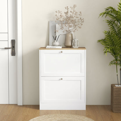 HOMCOM Two Flip Drawer Shoe Cabinet - White