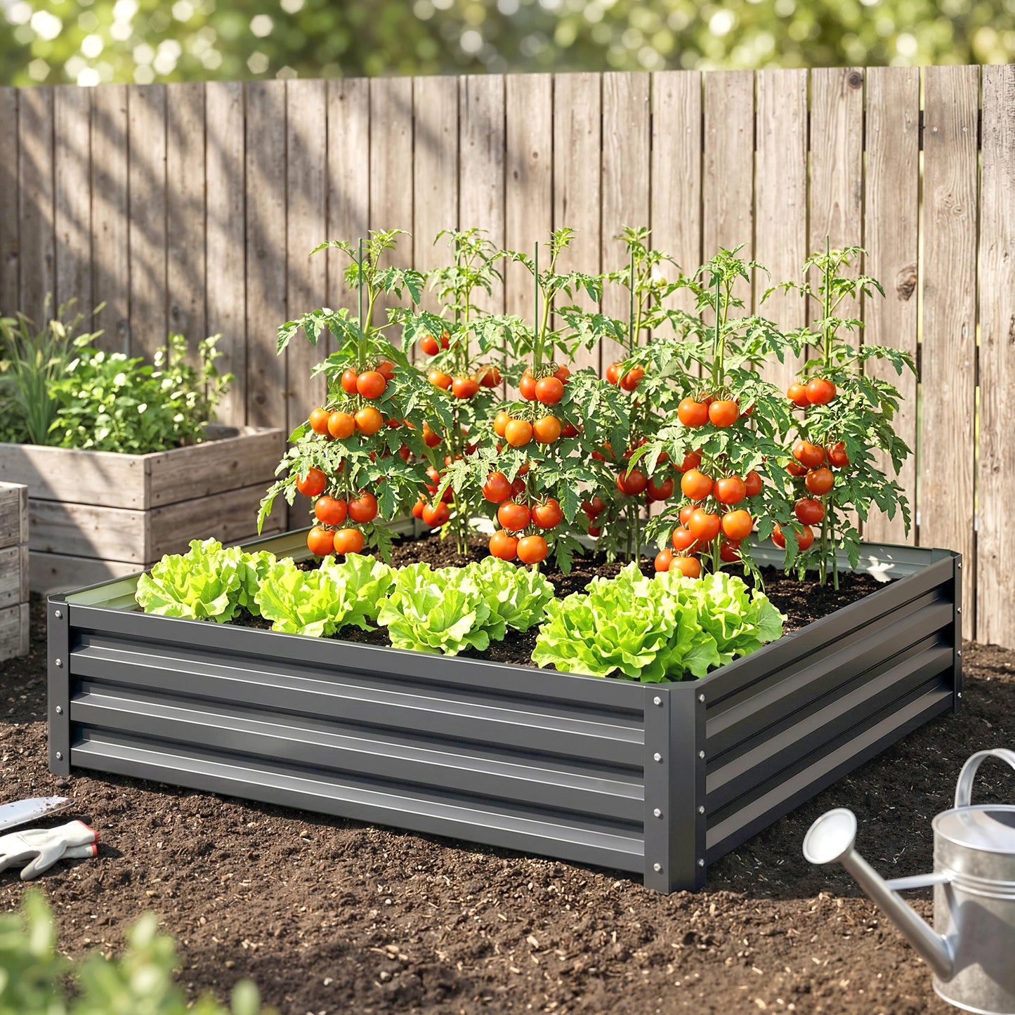 Outsunny 432L Square Raised Garden Bed Box Steel Frame for Vegetables, Flowers and Herbs, 120 x 120 x 30cm, Light Grey--ChewyGames-ChewyGames