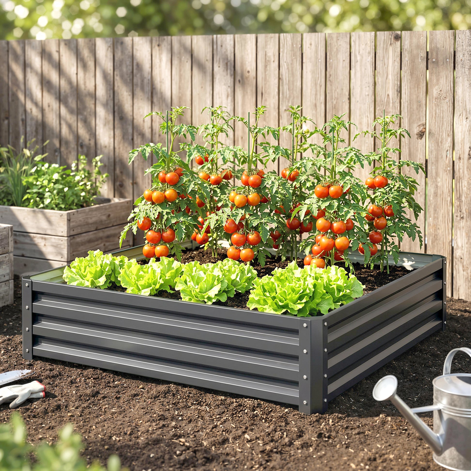 Outsunny 432L Square Raised Garden Bed Box Steel Frame for Vegetables, Flowers and Herbs, 120 x 120 x 30cm, Light Grey--ChewyGames-ChewyGames